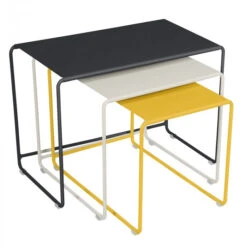 Lot De 3 Tables Basses Gigognes FERMOB Oulala - Carbone / Gris Argile / Miel