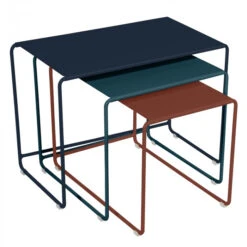 Lot De 3 Tables Basses Gigognes FERMOB Oulala - Bleu Abysse / Bleu Acapulco / Ocre Rouge