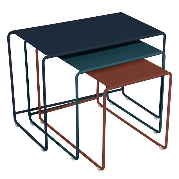 Lot De 3 Tables Basses Gigognes FERMOB Oulala - Bleu Abysse / Bleu Acapulco / Ocre Rouge 3 Lot De 3 Tables Basses Gigognes FERMOB Oulala - Bleu Abysse / Bleu Acapulco / Ocre Rouge