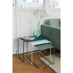 Lot De 3 Tables Basses Gigognes FERMOB Oulala - Bleu Acapulco / Menthe Glaciale / Gris Orage -Fermob oulala ios bleu acapulco menthe glaciale gris orage vert opaline indoor2022 lyon sebastien erome min